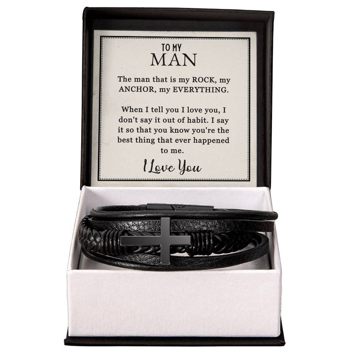 To My Man - My Rock My Anchor My Everything - Men's Cross Bracelet